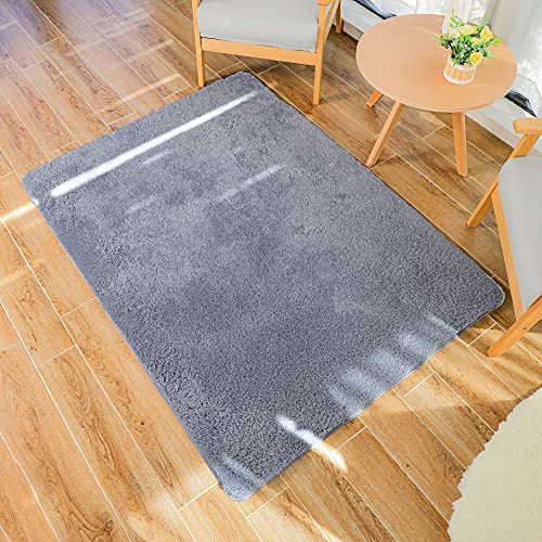 GaoTuo Alfombras de área Moderna de Altura, Alfombra de Terciopelo de Cordero Artificial, Alfombra Redonda cómoda, Terciopelo de Cordero para salón, Dormitorio(Gris,60x90cm)