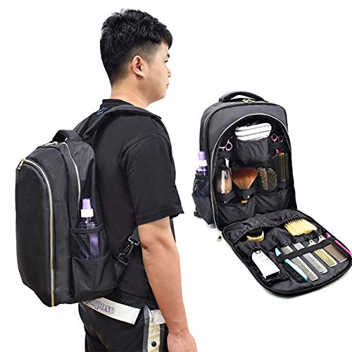 GeKLok Mochila de peluquería, peluquería, mochila portátil de peluquería, bolsa de herramientas de maquillaje para herramientas de peluquería de gran capacidad, organizador de cosméticos (negro)