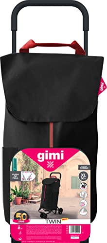 Gimi Twin Urban Negro Carro de la Compra, Fácil de Empujar y Llevar, 50 Litros de Capacidad de Carga, 39 x 52 x 95 cm, Negro