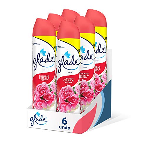 Glade Aerosol - Ambientador Spray Contra Malos Olores, Esencia para Casa y Baño Fragancia Peonia Cereza, Pack de 6 Unidades, 300 Mililitros