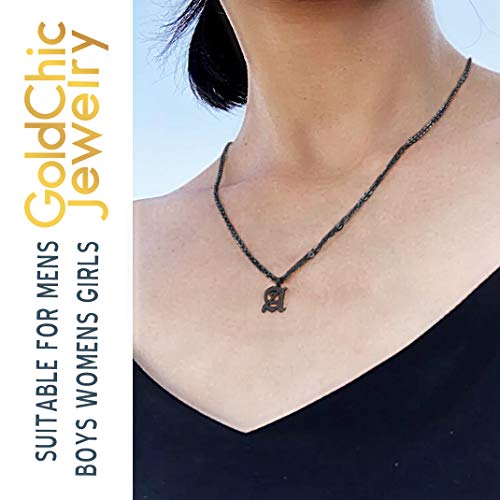 GoldChic Colgante R gotico Collar de Inicial Negro Mujer Hombre