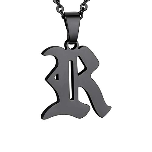 GoldChic Colgante R gotico Collar de Inicial Negro Mujer Hombre