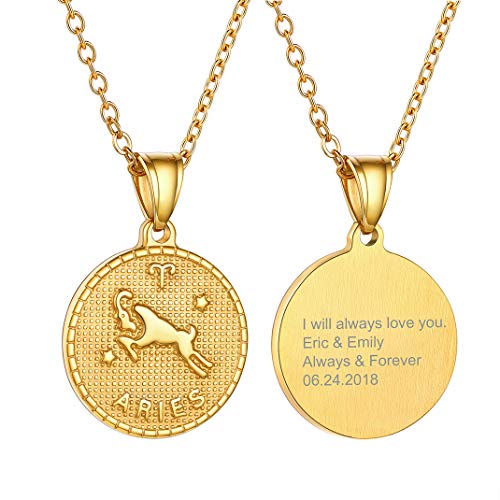 GoldChic Unisex Collar Aries Medalla Redonda Oro de Ley enchapado Collar de Constelaciones de Nacimiento