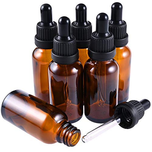 GOLDGE Cuentagotas de cristal ámbar, 6 unidades, botellas de cristal con cuentagotas, color marrón, botellas cuentagotas de cristal con pipeta, colonias, mezclas de aceites esenciales y muestras