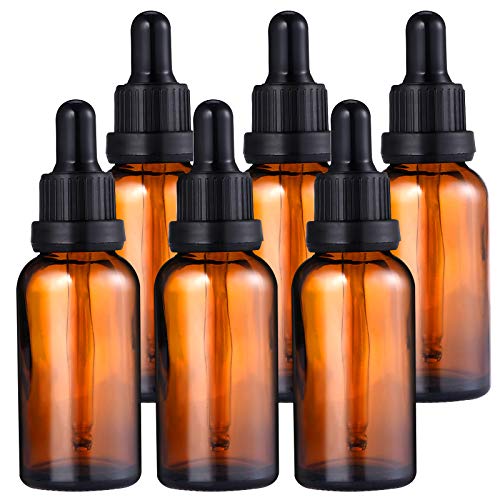 GOLDGE Cuentagotas de cristal ámbar, 6 unidades, botellas de cristal con cuentagotas, color marrón, botellas cuentagotas de cristal con pipeta, colonias, mezclas de aceites esenciales y muestras