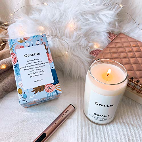 GOVALIS Vela Aromática Gracias | Cera de Soja 100% Natural | 100 Horas, Vela Perfumada Grande en Vaso, Vegana, Olor a Flores Cítrico y Dulce, Regalos Originales Amigos, Decoración, Yoga