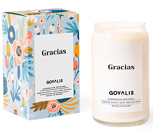 GOVALIS Vela Aromática Gracias | Cera de Soja 100% Natural | 100 Horas, Vela Perfumada Grande en Vaso, Vegana, Olor a Flores Cítrico y Dulce, Regalos Originales Amigos, Decoración, Yoga