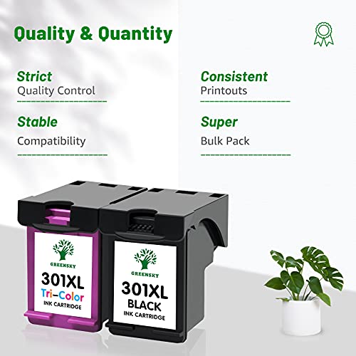 GREENSKY Remanufacturado para HP 301XL 301 Cartuchos de Tinta Reemplazo para HP DeskJet 1000 1010 1510 1512 2050 2050a 2540 3000 Envy 4500 4501 4502 Officejet 2620 2621 4631(1 Negro, 1 Tricolor)