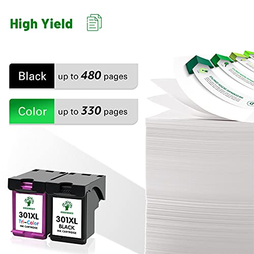 GREENSKY Remanufacturado para HP 301XL 301 Cartuchos de Tinta Reemplazo para HP DeskJet 1000 1010 1510 1512 2050 2050a 2540 3000 Envy 4500 4501 4502 Officejet 2620 2621 4631(1 Negro, 1 Tricolor)