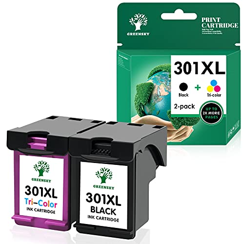 GREENSKY Remanufacturado para HP 301XL 301 Cartuchos de Tinta Reemplazo para HP DeskJet 1000 1010 1510 1512 2050 2050a 2540 3000 Envy 4500 4501 4502 Officejet 2620 2621 4631(1 Negro, 1 Tricolor)