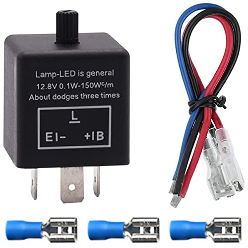 Greluma 1 Pieza Relé Intermitente LED,12V 24V,3 Pines,Relé Intermitente LED Ajustable,Intermitente de Luz Intermitente para Motocicleta Automotriz