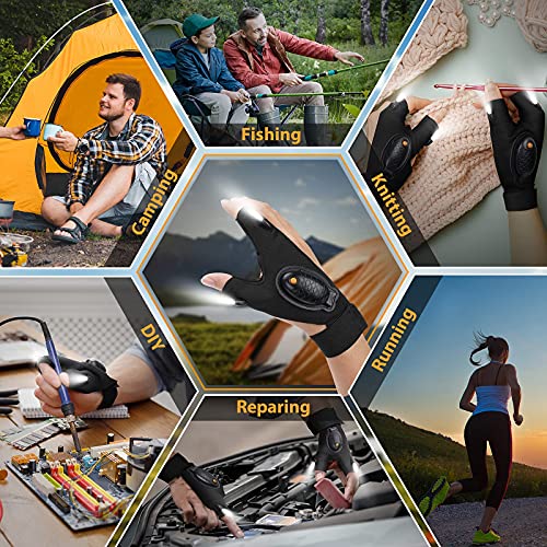 Guantes con Luz LED Recargable, Día del Padre Regalos Originales para Hombre Guantes de LED, Regalos San Valentin Hombre Guantes de Pesca, Herramientas de Hombre Guantes con Luz Impermeable (Negro)