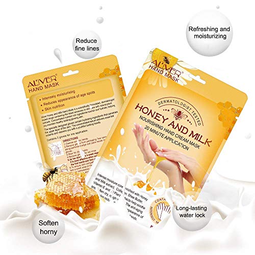 Guantes Hidratantes Para Manos, 5 Pares Miel Y Leche Mascarilla Hidratante Para Manos Secas y Agrietadas, Blanqueador y Antienvejecimiento, Reparador de Piel áspera