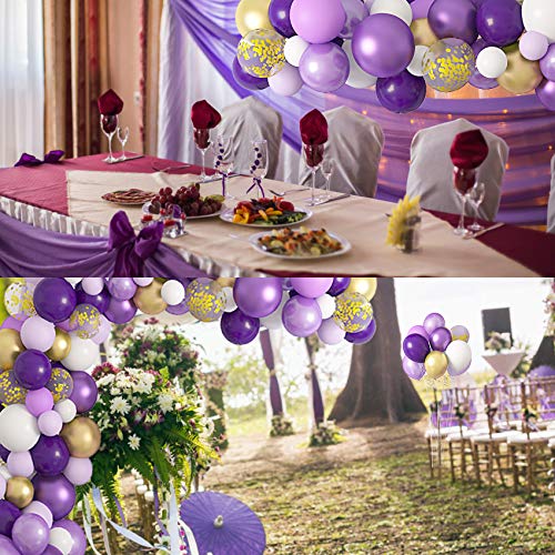 Guirnalda Globos Morado Dorado, 128 Piezas Kit de Arco Globos Morado Dorado Blanco, Metalizado Púrpura Dorado Blanco Látex Globos para Decoración de Boda, Cumpleaños Fiesta, Graduación Fiesta