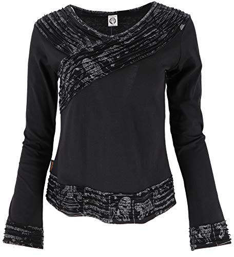 GURU SHOP Camiseta de manga larga elegante para mujer, algodón, jersey, manga larga y sudaderas alternativas, Negro , XL