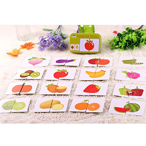 H87yC4ra 30/32/ 56 Piezas Rompecabezas educativos para niños, Tarjeta cognitiva de Fruta Animal Rompecabezas de Aprendizaje de inglés, Juguete Educativo Rompecabezas de Madera Fruit