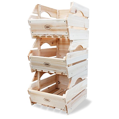 HABAU - Cajas de almacenaje para apilar (Madera, 3 Unidades)