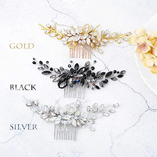 Handcess - Peines para el cabello de novia con diamantes de imitación de plata, accesorios para el cabello y tocado para las mujeres (oro)