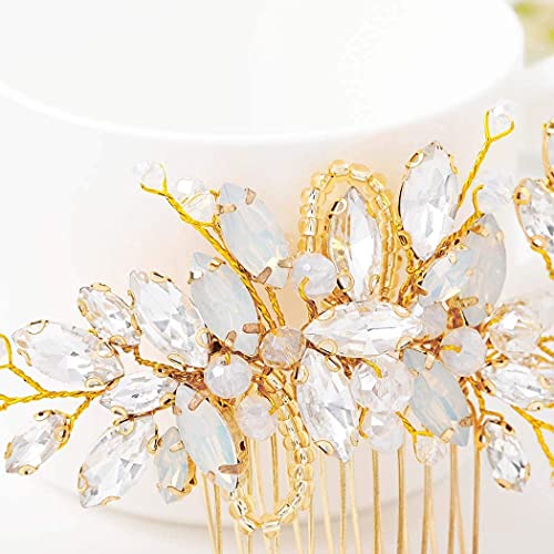 Handcess - Peines para el cabello de novia con diamantes de imitación de plata, accesorios para el cabello y tocado para las mujeres (oro)