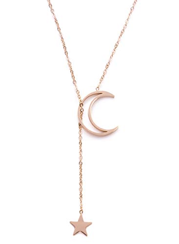 Happiness Boutique Damas Collar de Lazo con Estrella y Luna en Oro Rosa | Collar de Colgante Y con Diseño de Media Luna