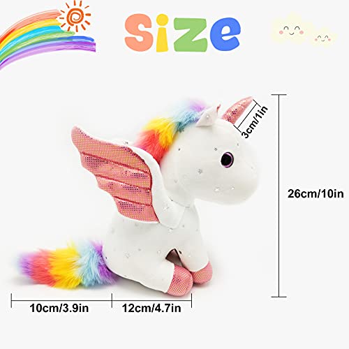 Heionia Unicornio Peluche Muñeco 9IN Super Lindo Unicornios Juguete para Niñas Muñeco de Animal Peluche Suave Cojín Almohada de Peluche Unicornio con Alas Regalos para Niños, 23CM (Blanco)