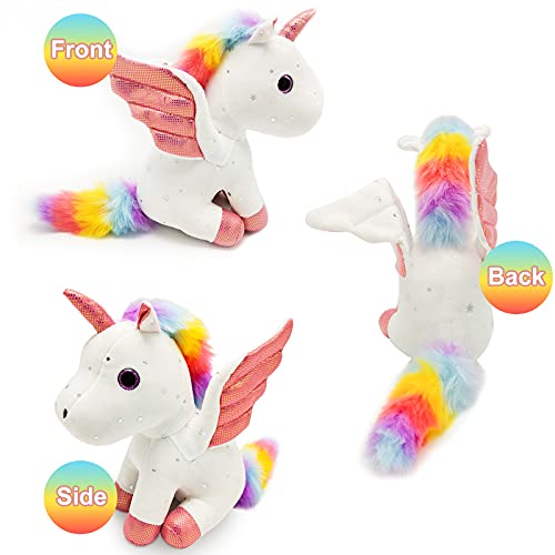 Heionia Unicornio Peluche Muñeco 9IN Super Lindo Unicornios Juguete para Niñas Muñeco de Animal Peluche Suave Cojín Almohada de Peluche Unicornio con Alas Regalos para Niños, 23CM (Blanco)
