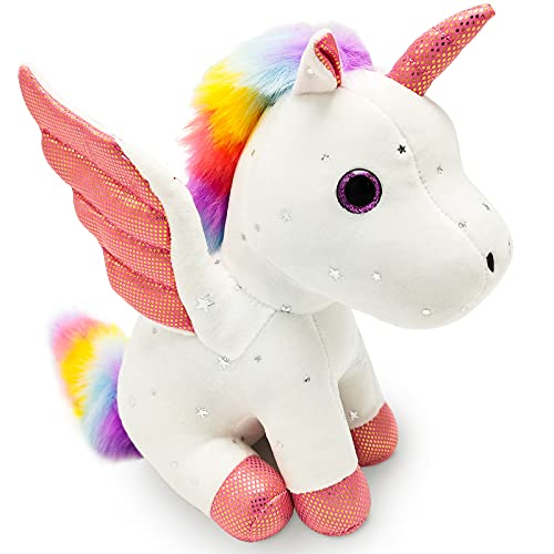 Heionia Unicornio Peluche Muñeco 9IN Super Lindo Unicornios Juguete para Niñas Muñeco de Animal Peluche Suave Cojín Almohada de Peluche Unicornio con Alas Regalos para Niños, 23CM (Blanco)