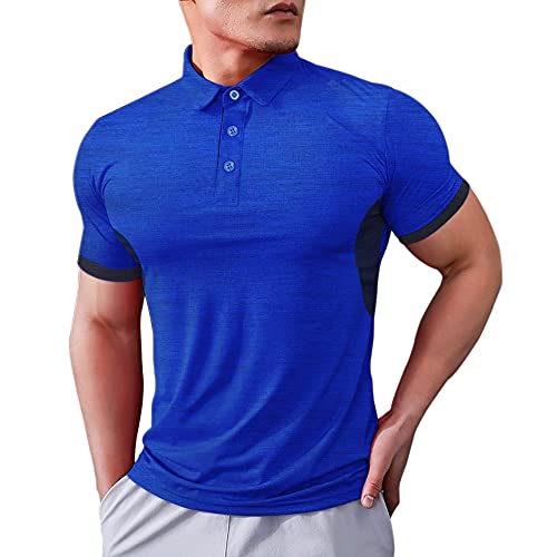 Hombres Deportes Manga Corta Camisetas de Polo Ajuste seco Golf Camisa Humedad Mecha Tops Azul S