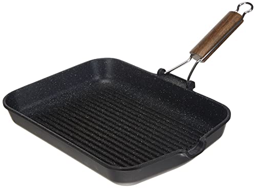 HOME Piedra Carmela Antiadherente con Mango desplegable, Piedra, Negro, 36x24 cm