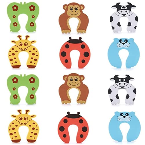 HOMYBABY® Protector puertas bebe [12PCS] - Seguridad puertas niños para el hogar - Protectores infantiles de espuma - Topes para puertas bebe con diseño de animales - Seguro para bloquear puertas