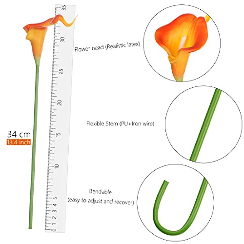 huaao 12pcs Lirios de Cala Flores Artificiales en Latex, Flores Falsos Realista Decoración Aniversario, Matrimonio, Boda, Hogar, Fiesta, Oficina, Arreglos Florales, Bouquets Flor Nupcial, Naranja