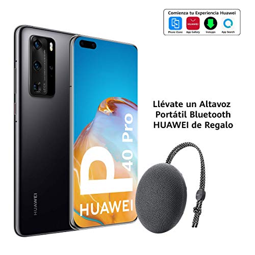 Huawei P40 Pro 5G - Smartphone de 6,58" OLED (8GB RAM + 256GB ROM, Cámaras Leica (50+40+12+TOF), zoom 50x, Kirin 990 5G, 4200 mAh, EMUI 10 HMS) Negro + altavoz CM51 [Versión ES/PT]