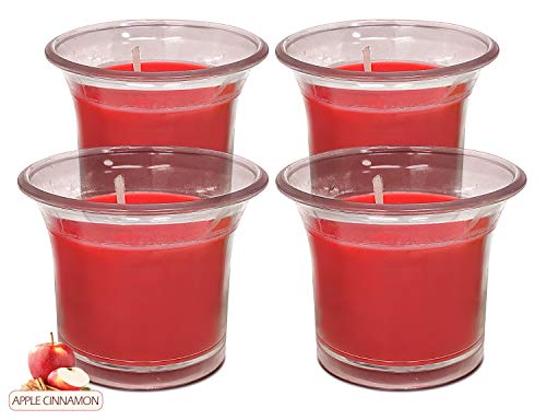 Hyoola Velas Votivas con Perfume - Velas Aromáticas en Vaso Transparente - Velas Perfumadas con Manzana y Canela - Rojo - 12 Horas de Combustión - Pack de 4 - Hechas en Europa