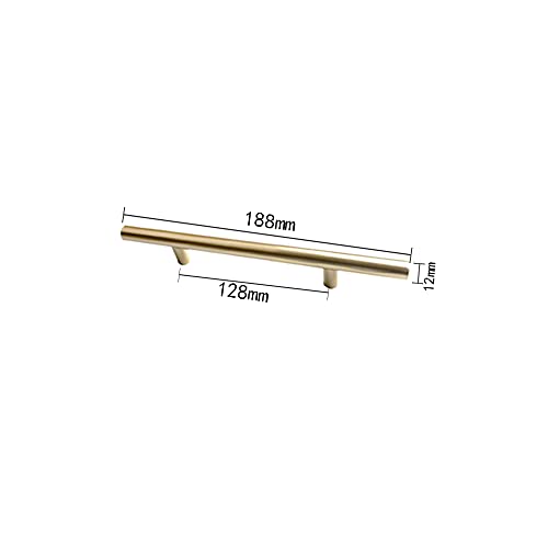Hysstore 6 Piezas Tiradores para Muebles 128 mm T Formulario Tirador de Armario Tiradores de Cajón Aleación de Aluminio para Cocina Cajón Armarios - Dorado