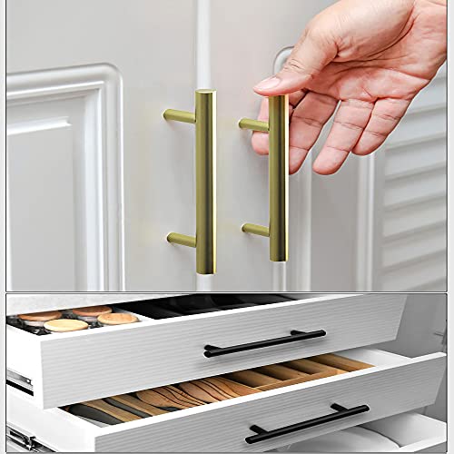 Hysstore 6 Piezas Tiradores para Muebles 128 mm T Formulario Tirador de Armario Tiradores de Cajón Aleación de Aluminio para Cocina Cajón Armarios - Dorado