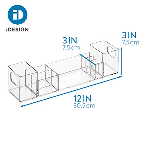 iDesign Organizador de baño, caja de almacenaje de plástico con 8 compartimentos y asas, bandeja organizadora para maquillaje, medicamentos o cremas, transparente