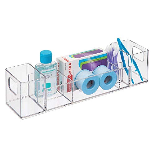 iDesign Organizador de baño, caja de almacenaje de plástico con 8 compartimentos y asas, bandeja organizadora para maquillaje, medicamentos o cremas, transparente