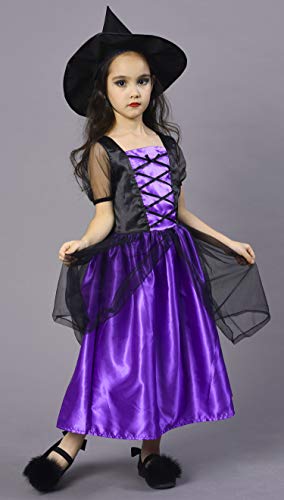 IKALI Disfraz Bruja Niña con Sombrero, Halloween Witch Vestido de Fiesta 3-4años