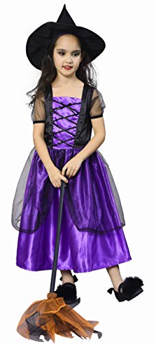 IKALI Disfraz Bruja Niña con Sombrero, Halloween Witch Vestido de Fiesta 3-4años