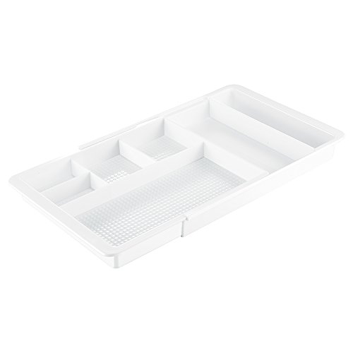 InterDesign Clarity Organizador de maquillaje, separador de cajones extensible en plástico, caja organizadora adaptable, blanco