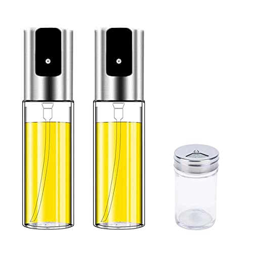 Ivex Pulverizador Aceite Cocina, 2 Piezas, Dispensador de Aceite cristal, 100ml, Spray Aceite, Aceitera Spray, Vaporizador Aceite y Vinagre, Rociador de Aceite, Regalo 1 Salero