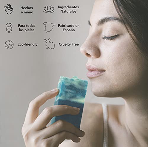 Jabón Natural de Algas Marinas - Jabon de Manos, Cuerpo, y Cara Exfoliante y Drenante, Pastilla Sólida Ecológica y Artesanal, Fabricado en España, Vegano y Sin Aceite de Palma (100 g)