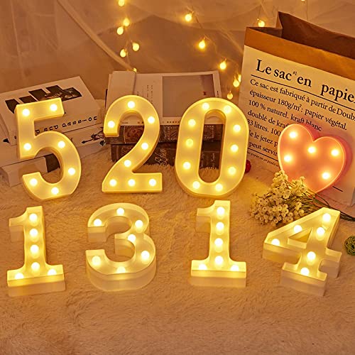 JANDEI - Número 5 LED con luz Blanca Cálida 3000K, 22cm de altura, funcionamiento a pilas, decoración para habitación y salón, ambiente romántico