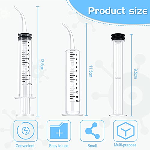 Jeringa Dental Jeringa de Irrigación Oral de 12 ml 3 Jeringas Graduadas Desechables con Punta Curva