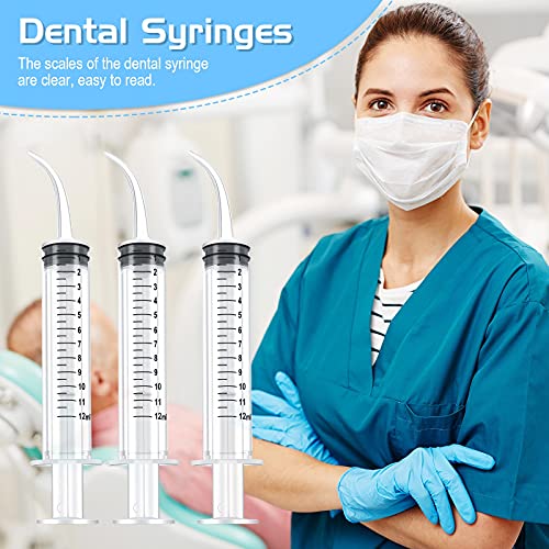 Jeringa Dental Jeringa de Irrigación Oral de 12 ml 3 Jeringas Graduadas Desechables con Punta Curva