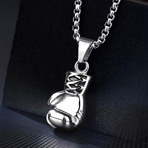 JewelryWe Collar para Hombre, Collar de Boxeo de Hombre Collar de Guantes de Boxeo Colgante Collares Motorista de Carreras con 55,88 cm Cadena, Plateado de Acero Inoxidable Regalos para Navidad Cumpleaños