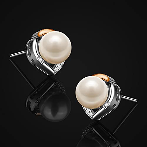Jewlldeen Pendientes de perlas para mujer, plata de ley 925, chapado en oro rosa, regalos para ella, esposa, novia, mamá