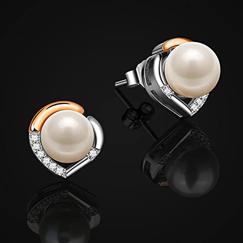 Jewlldeen Pendientes de perlas para mujer, plata de ley 925, chapado en oro rosa, regalos para ella, esposa, novia, mamá