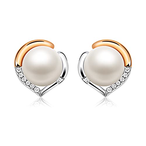 Jewlldeen Pendientes de perlas para mujer, plata de ley 925, chapado en oro rosa, regalos para ella, esposa, novia, mamá