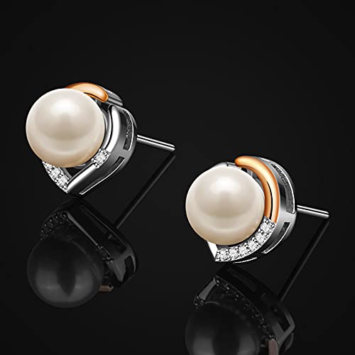 Jewlldeen Pendientes de perlas para mujer, plata de ley 925, chapado en oro rosa, regalos para ella, esposa, novia, mamá